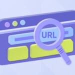 تصویری گرافیکی از یک صفحه نمایش و صفحه ای از سایت که یک زرهبین کلمه URL را در قسمت URL سایت بزرگ نمایی کرده.